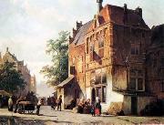 unknow artist, European city landscape, street landsacpe, construction, frontstore, building and architecture.068